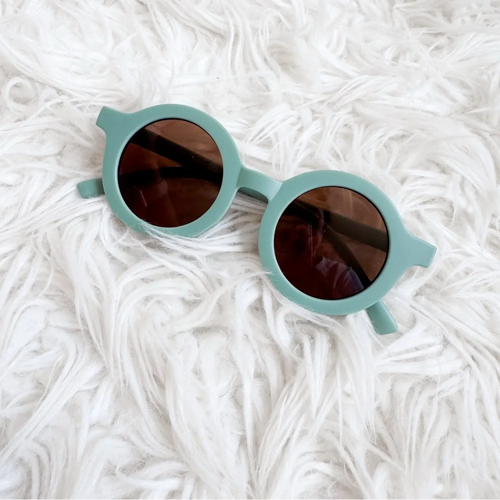 Baby Toddler Round Sage Green Sunglasses Brown Lenses